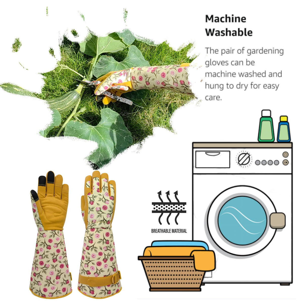 MSUPSAV Gauntlet Gardening Glove,Work Glove,Gardener,Medium,Yellow Rose