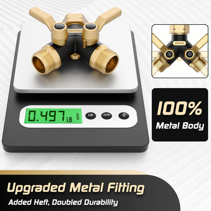 Hose Splitter 2 Way Heavy Duty, Garden Hose Splitter- Full Metal Body Y Type with Dual Shut Off