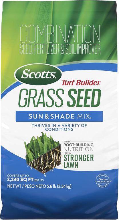 Scotts Turf Builder Grass Seed Sun & Shade Mix with Fertilizer and Soil Improver, Thrives in Many
