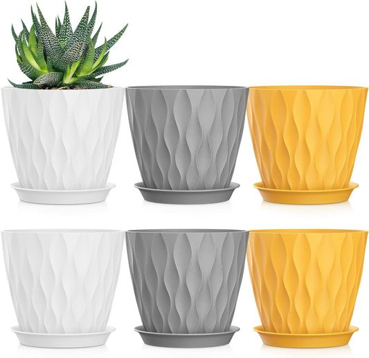 5 Inch Planter Pots, 6 Pack Indoor Planters, Small Flower Pots with Drainage Holes and Tray for