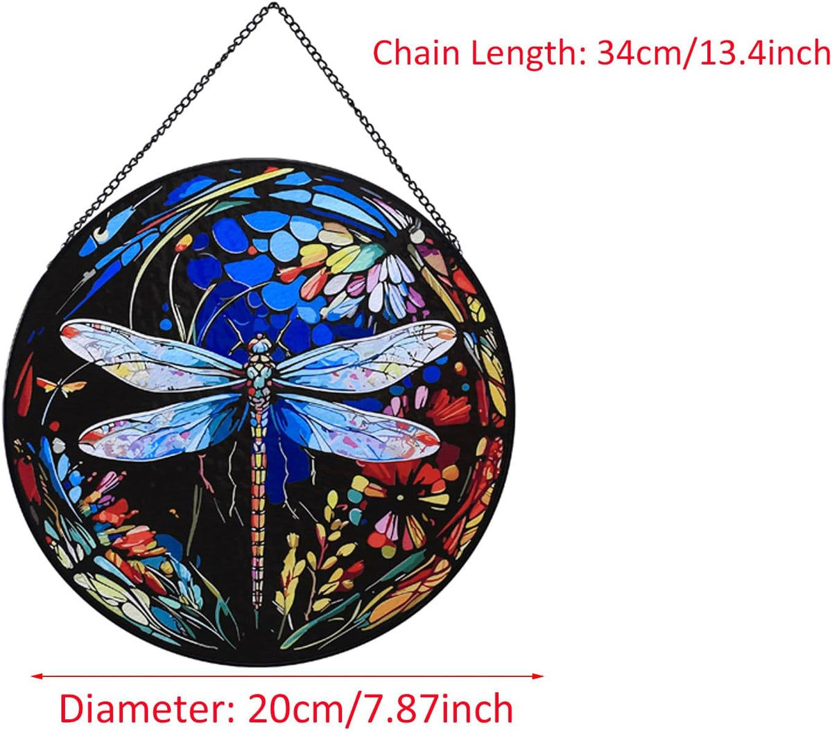 Hanging Stained Glass for Windows,20cm/7.87inch Dragonfly Hand-Painted Sun Catcher Garden Hangings