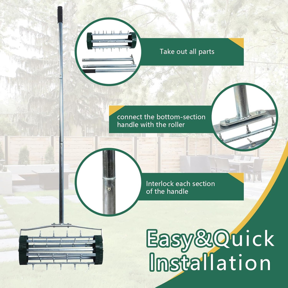 Heavy Duty Rolling Lawn Aerator,Rolling Lawn Aerator, Rotary Push Tine Spike Soil Lawn Aerator