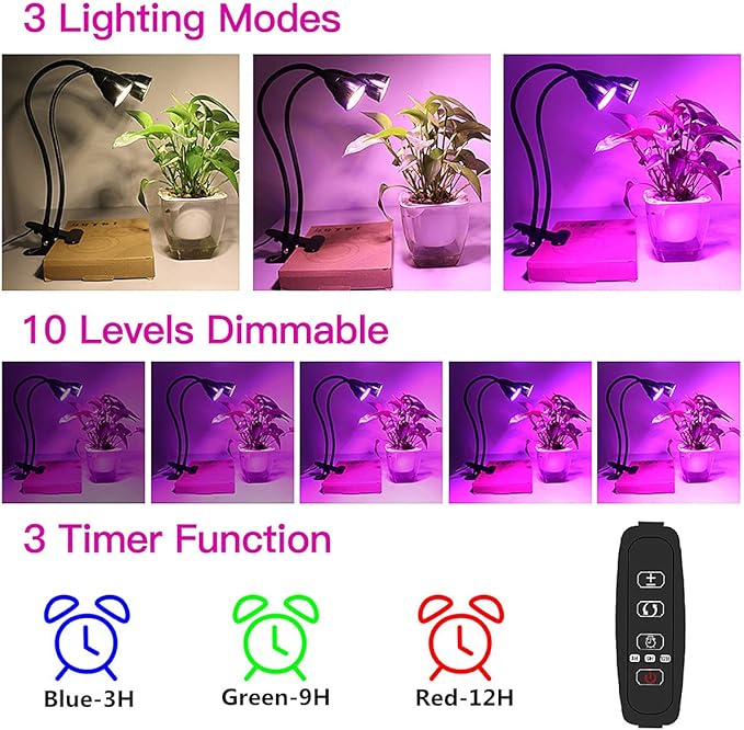 Juhefa Grow Light for Indoor Plants Growing, Gooseneck Clip-on Plant Lamp for Seedlings Succulents