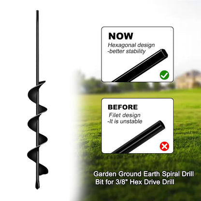 Auger Drill Bit for Planting 2.4"(D) x22.84(L), Garden Ground Earth Spiral Drill Bit for 3/8" Hex