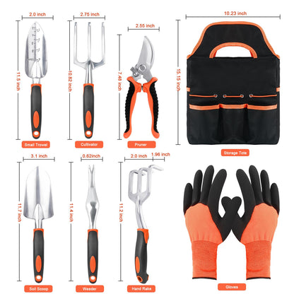 Garden Tools Set, 8 Piece Gardening Tools Set with Non Slip Ergonomic Handle, Heavy Duty Garden