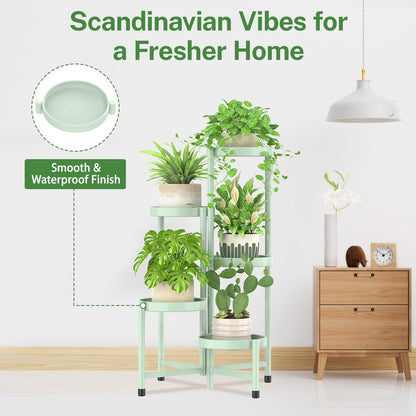 iDavosic.ly Plant Stand Indoor Outdoor, 5 Tier Corner Metal Flower Display Holder Shelf, Folding