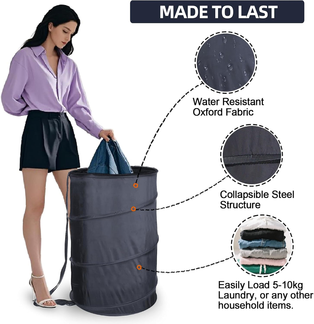 BATTOO Collapsible Laundry Baskets- Foldable Hamper for Laundry Extra Large Pop Up Laundry Hamper