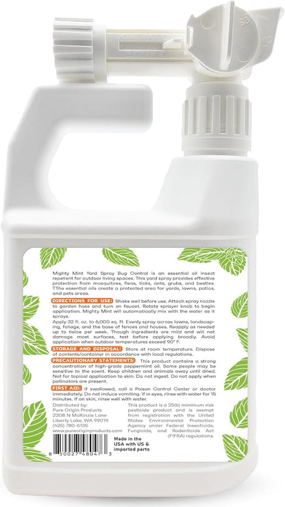 Mighty Mint Peppermint Oil Lawn & Yard Bug Control Spray – Natural Outdoor Pest Repellent for