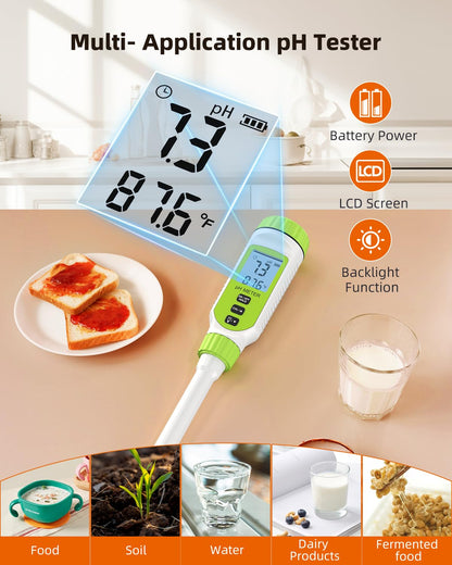 Tadeto Multifunctional Digital pH Meter for Food, High Precision Garden Soil pH Test Kit with LCD