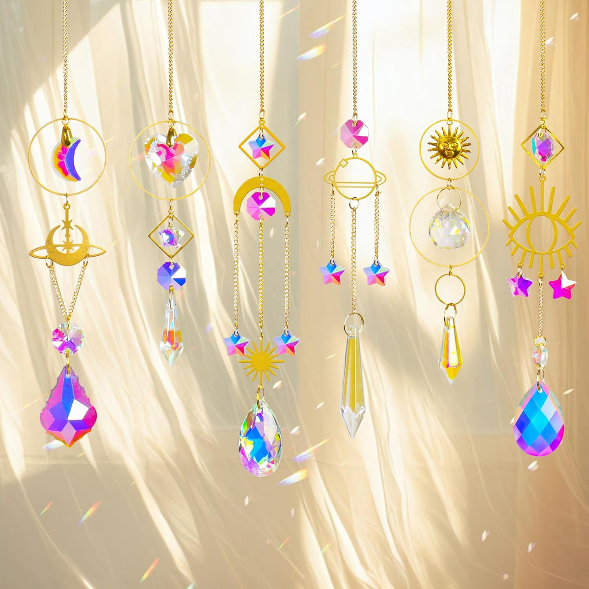 Sun Catchers 6Pieces Colorful Crystals Suncatcher with Chain Pendant Ornaments Hanging Crystals