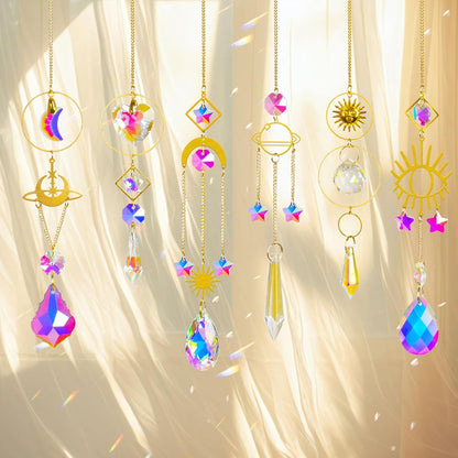Sun Catchers 6Pieces Colorful Crystals Suncatcher with Chain Pendant Ornaments Hanging Crystals