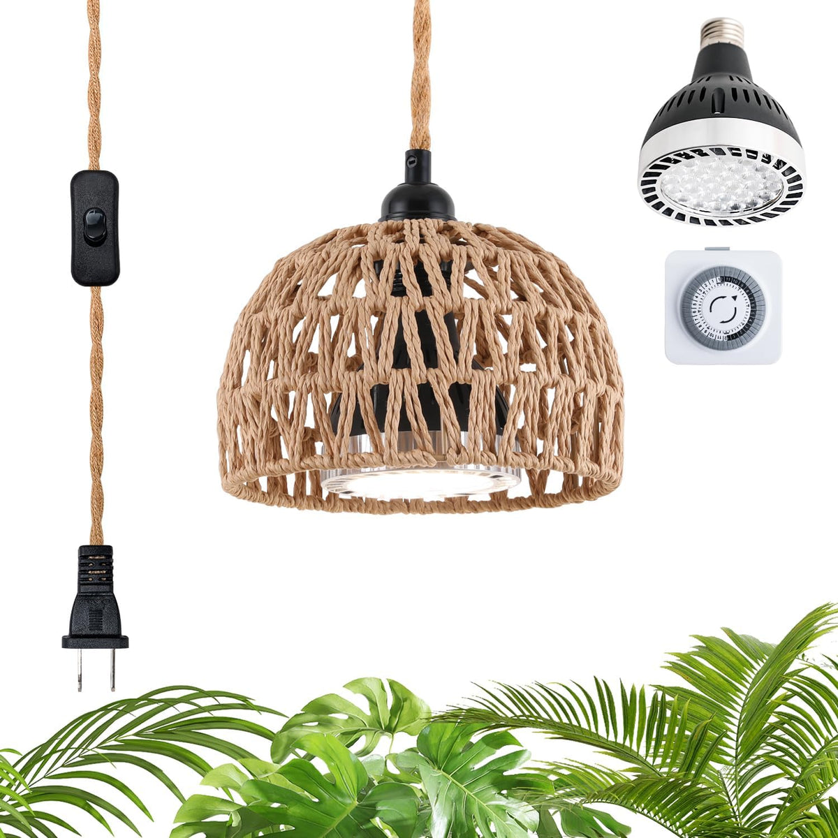 Hanging Grow Lights for Indoor Plants, Full Spectrum, with Timer and 15FT Power Cord, 30W Pendant