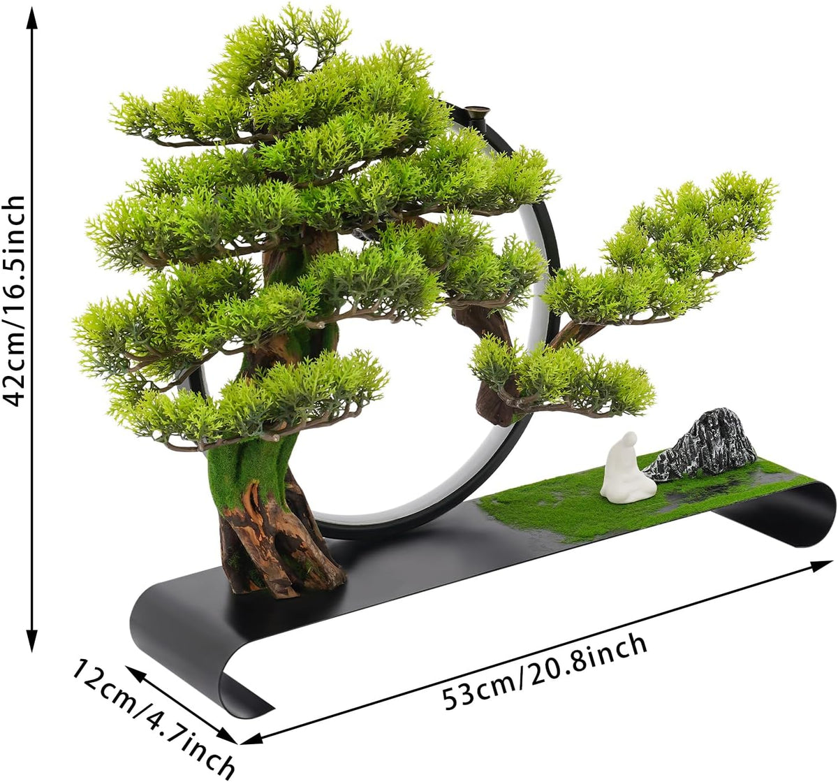 Artificial Bonsai Pine Tree Faux Realistic Simulation Bonsai with LED Lamp Ring Fake Plants Desk