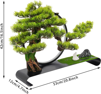 Artificial Bonsai Pine Tree Faux Realistic Simulation Bonsai with LED Lamp Ring Fake Plants Desk