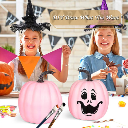 Artmag 6 Inch Large Artificial Pink Pumpkins, 4PCS Faux Foam Harvest Pumpkins for Fall Autumn