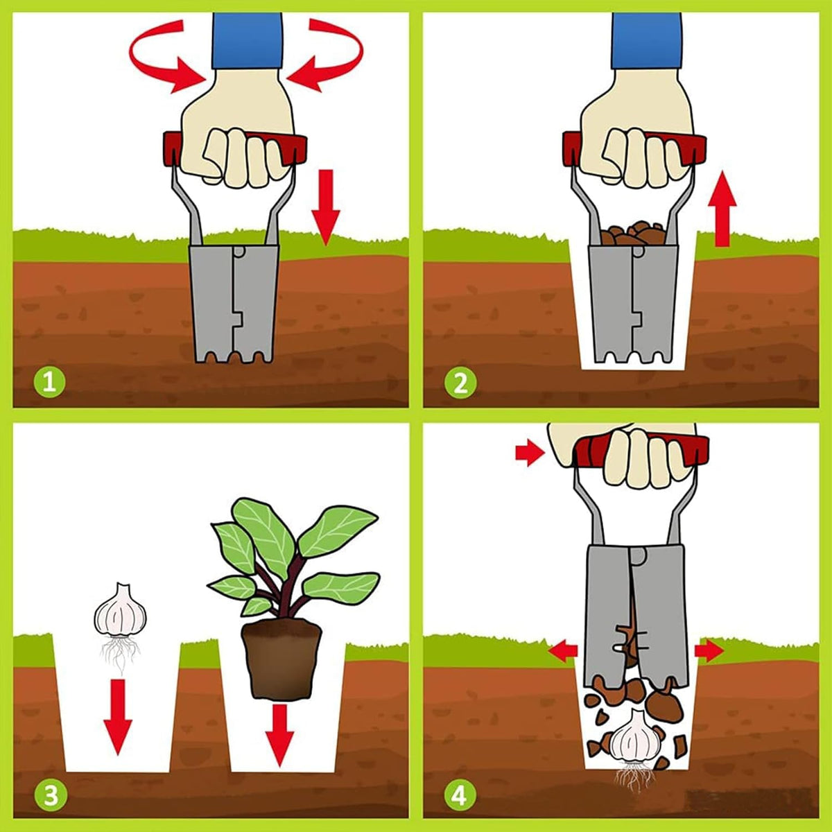 FLORA GUARD Bulb Planter with Depth Markers - Automatic Soil Releasing Seed Bulb Transplanter for