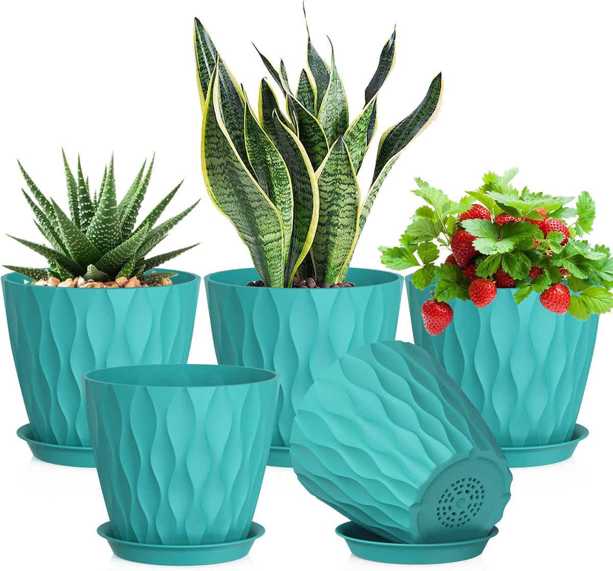 7 inch Plant Pots for Indoor Outdoor Plants, 5 Pack Thick Flower Pots with Drainage Holes and