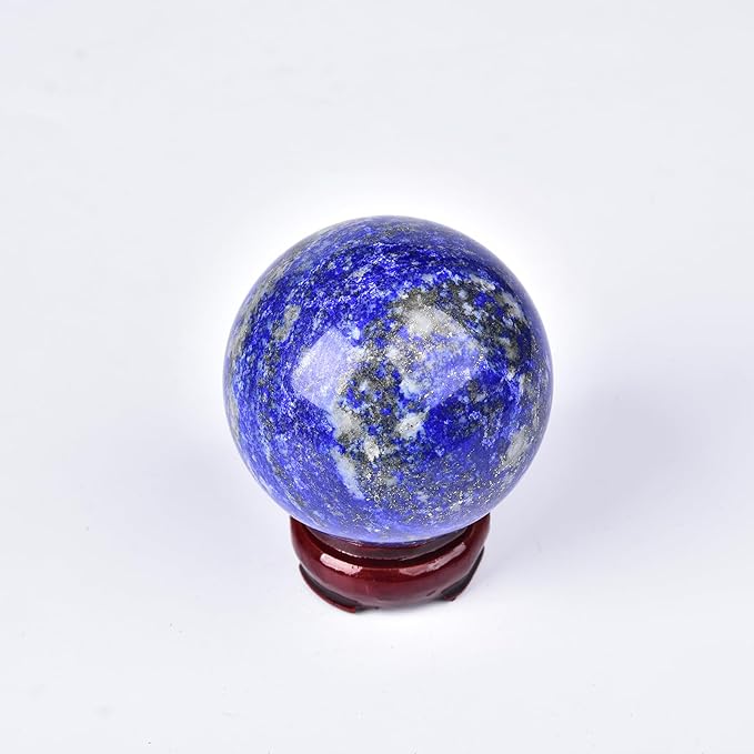 JIC Gem Lapis Lazuli Quartz Crystal Ball with Wooden Stand - Blue Crystal Sphere for Feng Shui