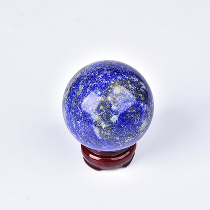 JIC Gem Lapis Lazuli Quartz Crystal Ball with Wooden Stand - Blue Crystal Sphere for Feng Shui