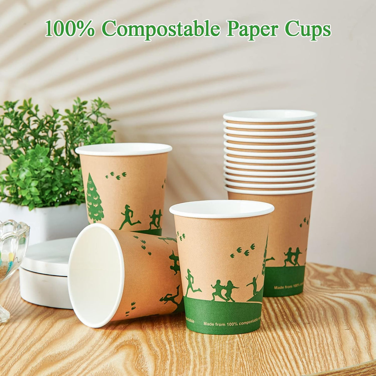 ECOLipak 300 Count Compostable Paper Cups, 8 oz Biodegradable Disposable Paper Coffee Cups with PLA