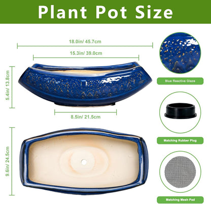 Bonsai Pots - 18 Inch Large Ceramic Succulent Pots for Indoor Outdoor, Bonsai Planter with Drainage