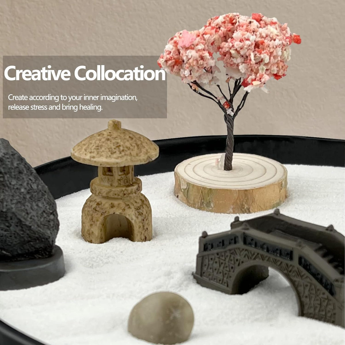 Zen Garden for Desk Japanese Zen Garden Kit 8 Inch Large Round with 6 Sand Rake and Accessories