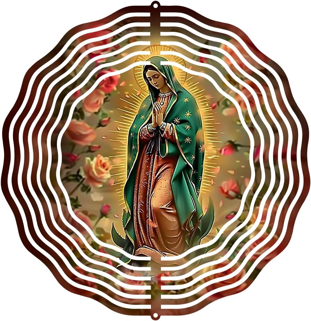 Virgin Mary Prayer Wind Spinner, Metal Wind Spinners Outdoor Indoor, Virgin Mary Hanging Garden