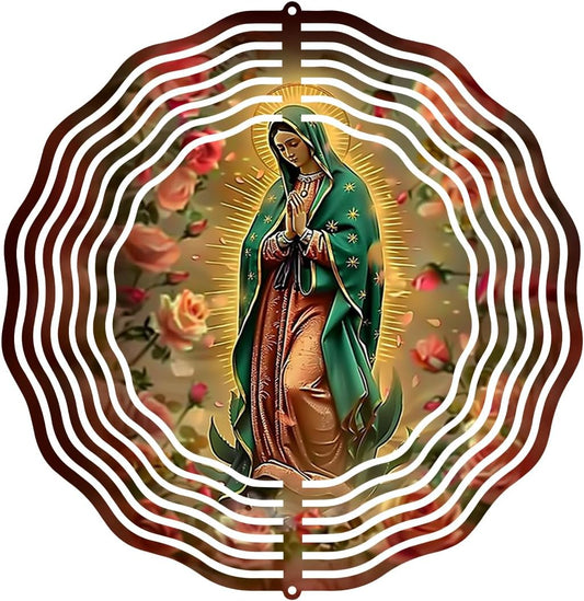 Virgin Mary Prayer Wind Spinner, Metal Wind Spinners Outdoor Indoor, Virgin Mary Hanging Garden