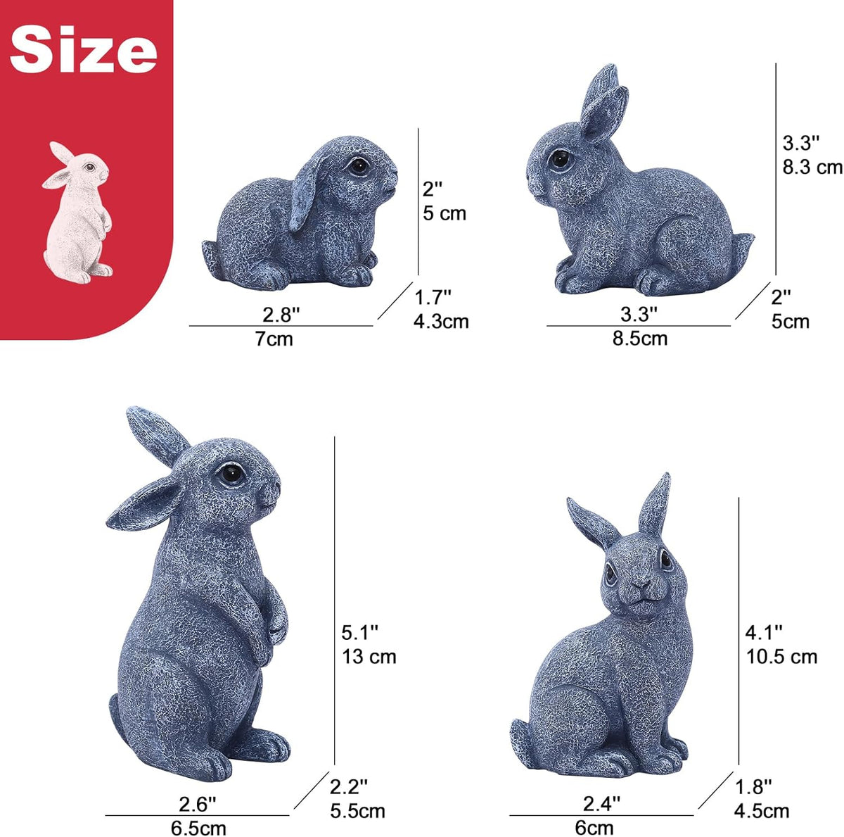Nacome Bunny Statues for Fairy Garden Easter Decor: Outdoor Set of 4 Rabbit Table Sculptures for