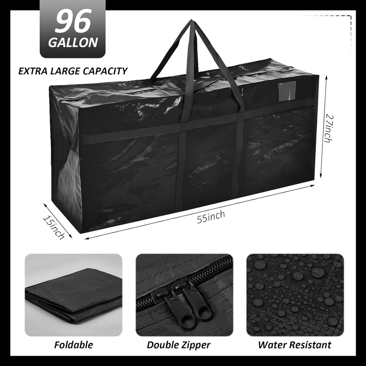 4 Pcs 96 Gallon Large Moving Bags with Zipper and Handles Foldable Storage Duffle Bags Heavy Duty