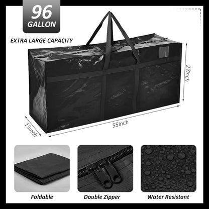 4 Pcs 96 Gallon Large Moving Bags with Zipper and Handles Foldable Storage Duffle Bags Heavy Duty