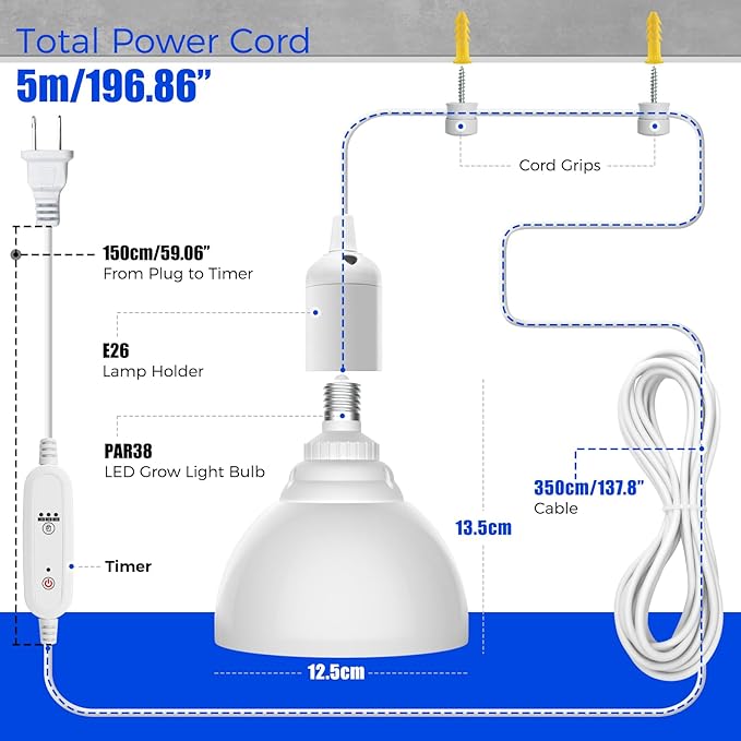 Barrina Hanging Grow Lights for Indoor Plants, 25W Full Spectrum, with Timer and 16.4FT Power Cord