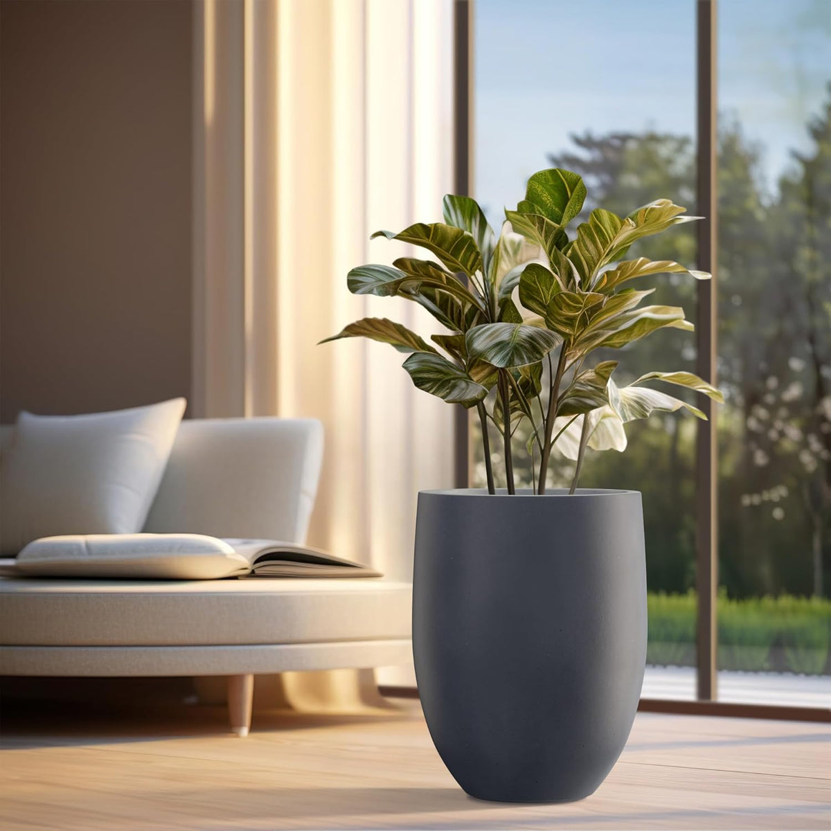 Kante 21.7" H Dark Gray Concrete Tall Planter, Large Outdoor Indoor Decorative Pot with Drainage