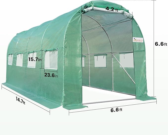 KING BIRD Premium 15x6.6x6.6FT Greenhouse for Outdoors, Large Walk-in Upgraded Galvanized Metal