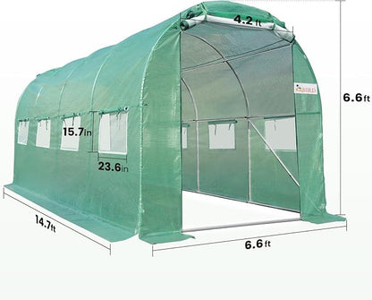 KING BIRD Premium 15x6.6x6.6FT Greenhouse for Outdoors, Large Walk-in Upgraded Galvanized Metal