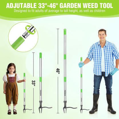 WORKPRO Weed Puller Tool with Long Adjustable Handle (33", 46"), Stand Up Heavy Duty Weed Remover