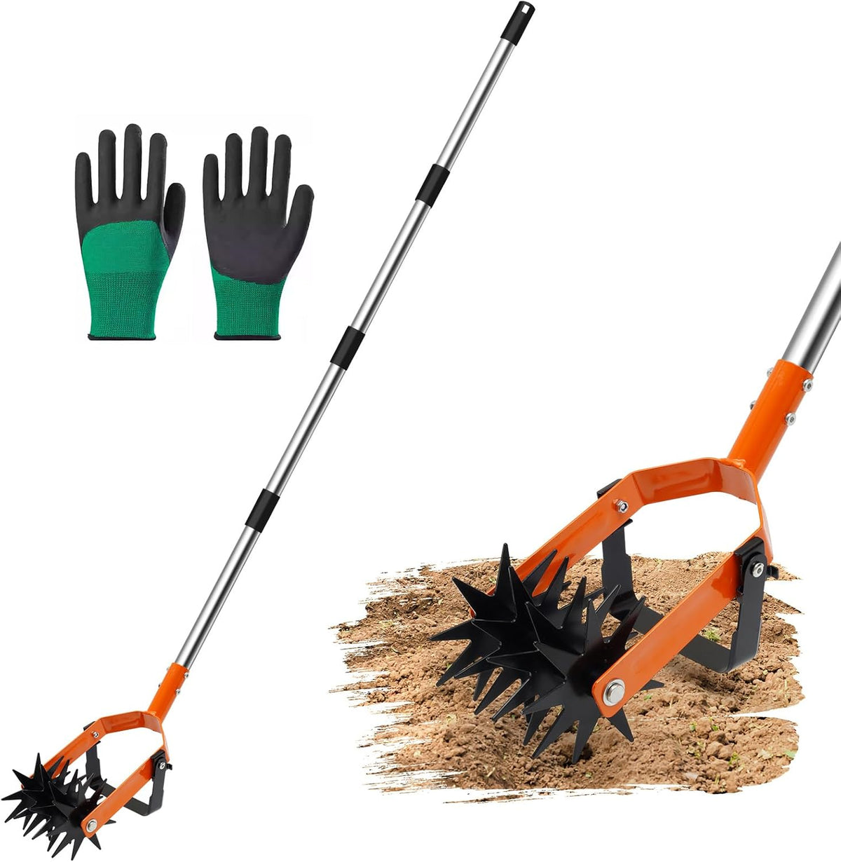 72 Inch Rotary Cultivator Tool, Hand Tiller for Gardening, 2-in-1 Garden Cultivator with Adjustable