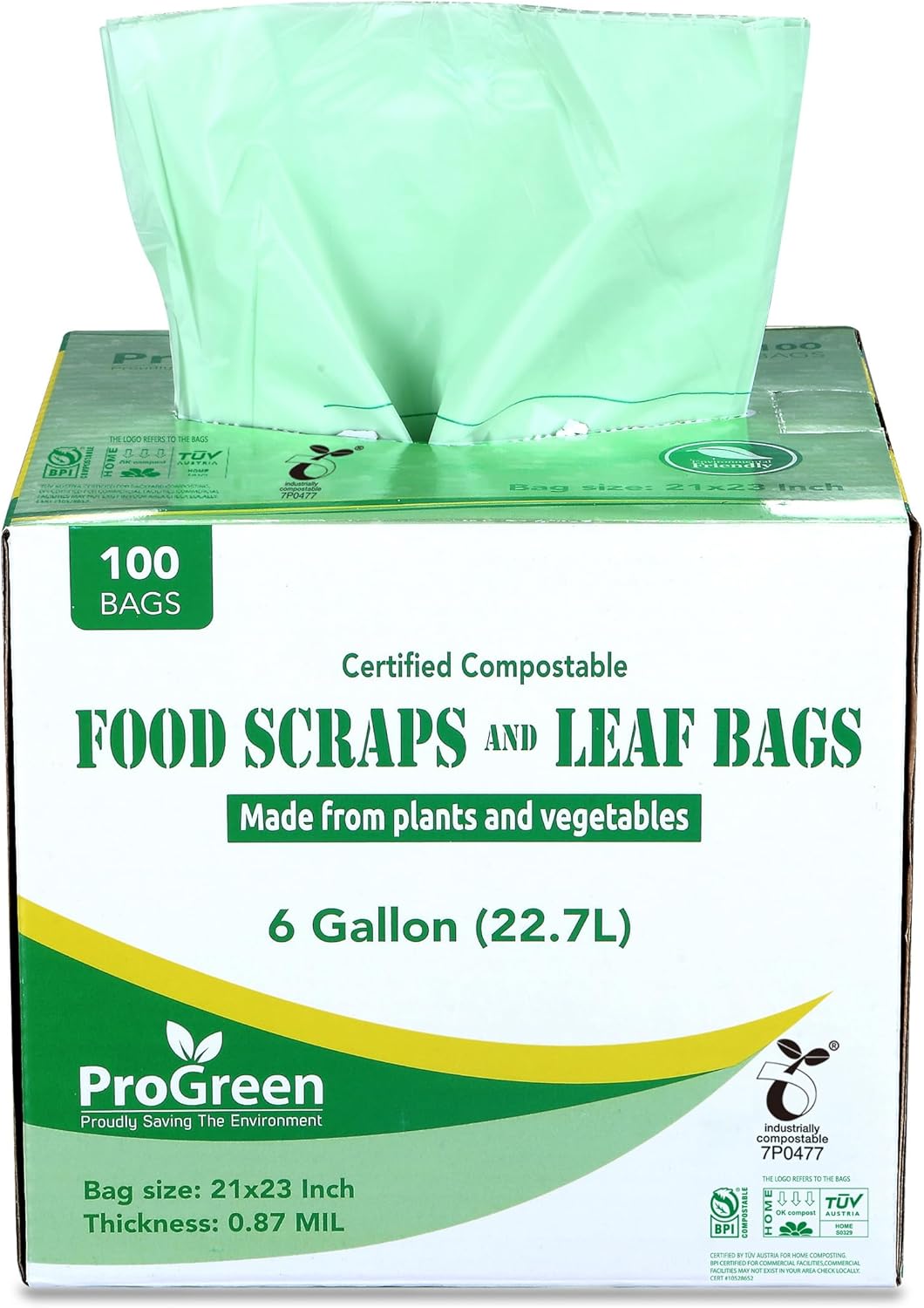 ProGreen Compostable Trash Bags, Extra Thick, Compost Kitchen Bin Bags, Food Scraps Yard Waste