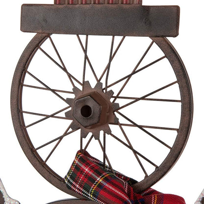 Glitzhome 33.98" H Metal Bike Wheel Snowman with Plaid Scarf Hat Porch Decor Metal Bicycle Garden