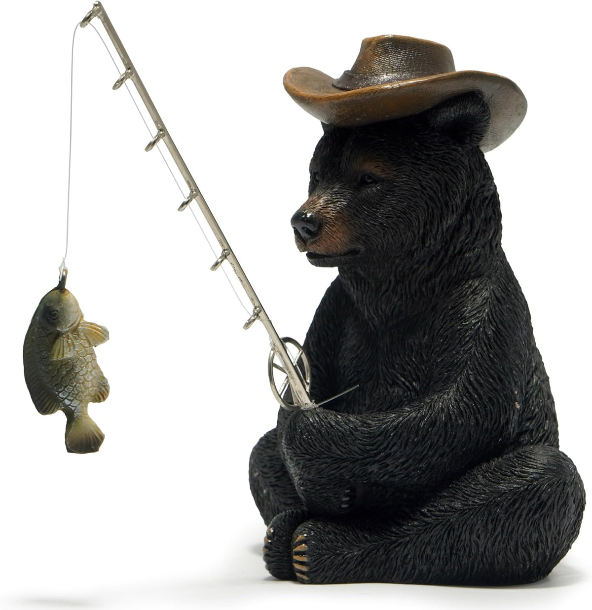 Hodao Black Bear Fishing Figurines Decoration Summer Bear Crafts for Home Office Desk Decor Statue