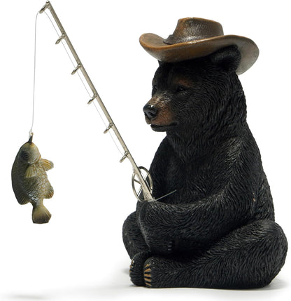 Hodao Black Bear Fishing Figurines Decoration Summer Bear Crafts for Home Office Desk Decor Statue