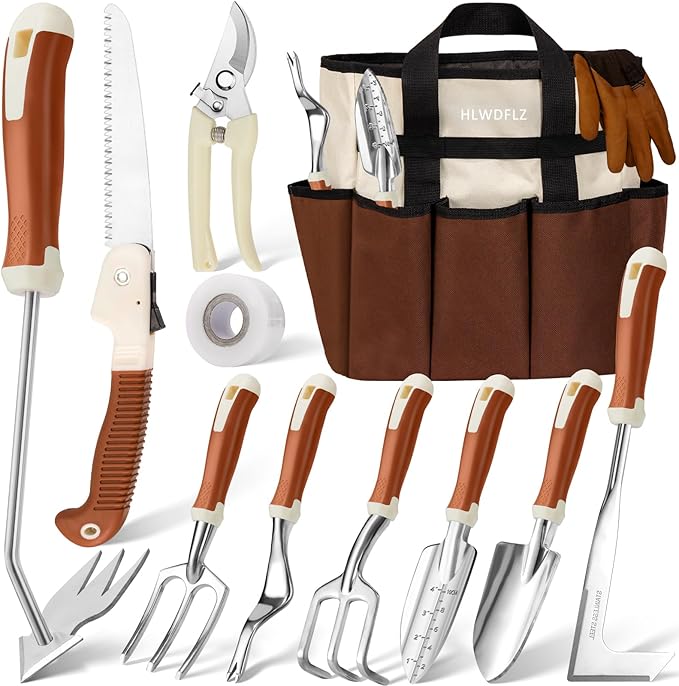 Garden Tool Set, 12 Pcs Heavy Duty Floral Gardening Tools Kit with Gardening Hand Weeder Tools