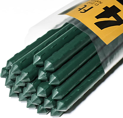 25pcs Steel Plant Stakes 4 Feet,Sturdy Plant Sticks, Plastic Coated Metal Garden Stakes Supports