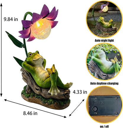 Solar Frog Garden Decor Outdoor Statue - Frogs Umbrella LED Waterproof Sculptures Lights, Patio