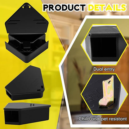 Qualirey 12 Pcs Mice Station with Key Triangle Bait Station Reusable Rodent Trap Bait Box, Keeps