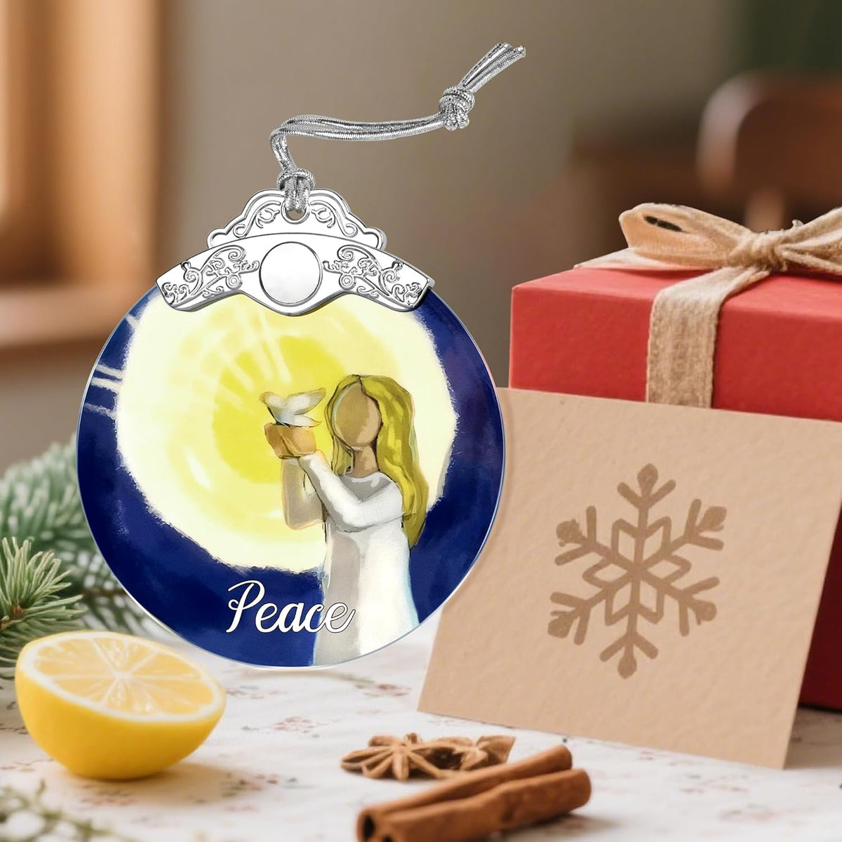 Stained Glass Ornament, Peace Angel Christmas Ornaments, Christmas Decorations for Tree, Holiday