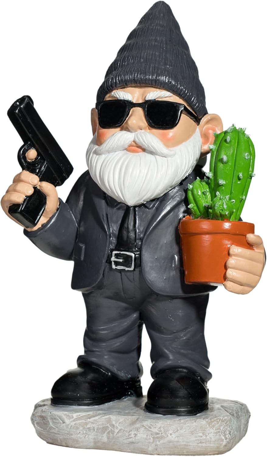 Gnome Decoration for Garden & Home - Professional Hitman Look Statue, Léon Inspired 8.7 Inch Resin