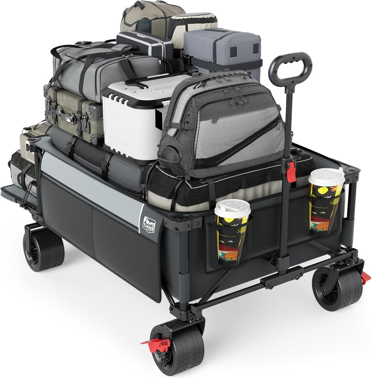 TIMBER RIDGE 600L Beast Wagon 26" W Extra Wide All Terrain Folding w/Big Wheels, Cargo Net &