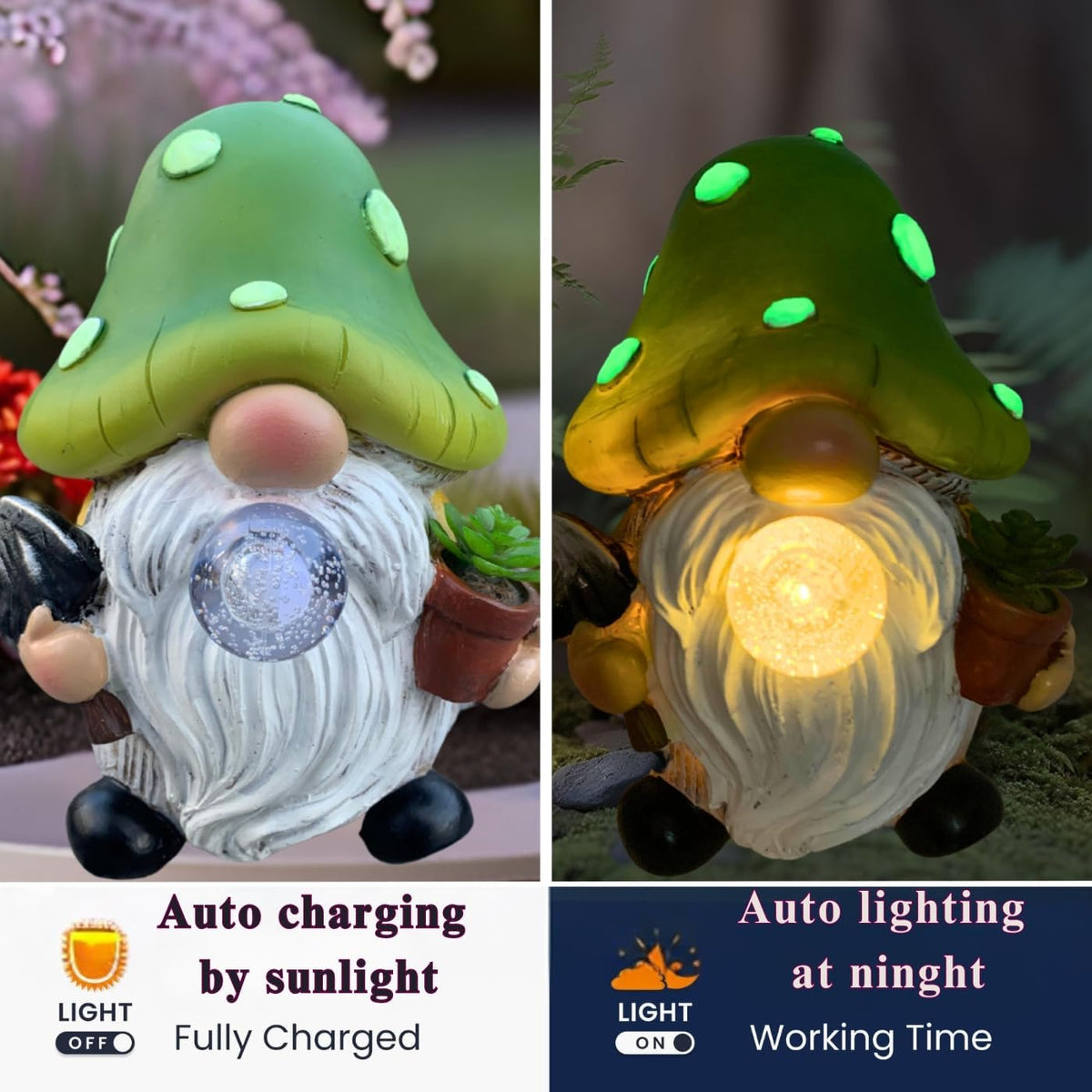 Solar Mushroom Gnomes Garden Statues Outdoor Decor with Night Glow,Cute Fairy Garden Statues for