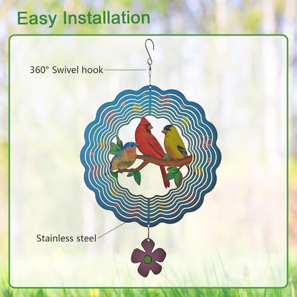 Birds Wind Spinner,Metal Wind Spinners for Outdoor,3D Double Sided Hanging Decor for